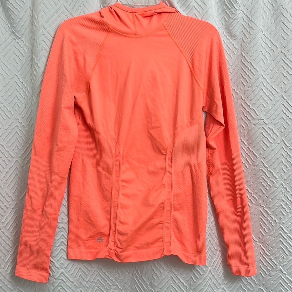Athleta Neon Orange Ribbed Seamless Hoodie Size Medium